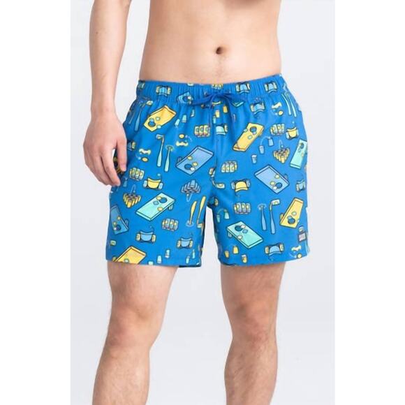 SAXX Oh Buoy Mens Swim Trunks Blue Party Print BallPark Pouch Size XL NWT - Picture 1 of 12